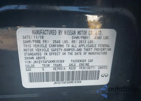 2019 Infiniti Q50 3.0T Luxe z USA, uszkodzony, nr VIN JN1EV7AP4KM516369